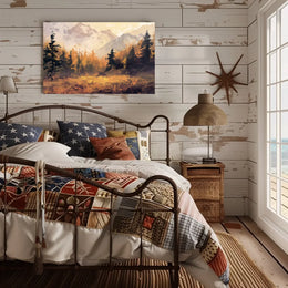 Autumn Tranquility: Impressionistic Forest and Mountains Poster