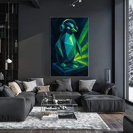 Geometric Penguin With Headphones Poster