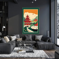 Title: Serene Asian Landscape with Culinary Fusion Poster