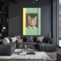 Curious Cat Window Poster Charming Whimsical Print