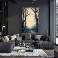 Haunting Pathway Forest Scene: Abstract Artistic Poster