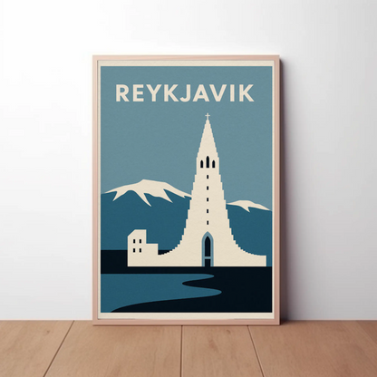 Reykjavik Iceland Minimalist Cathedral Mountains Poster