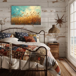 Golden Grass Tranquility: Serene Nature Landscape Poster