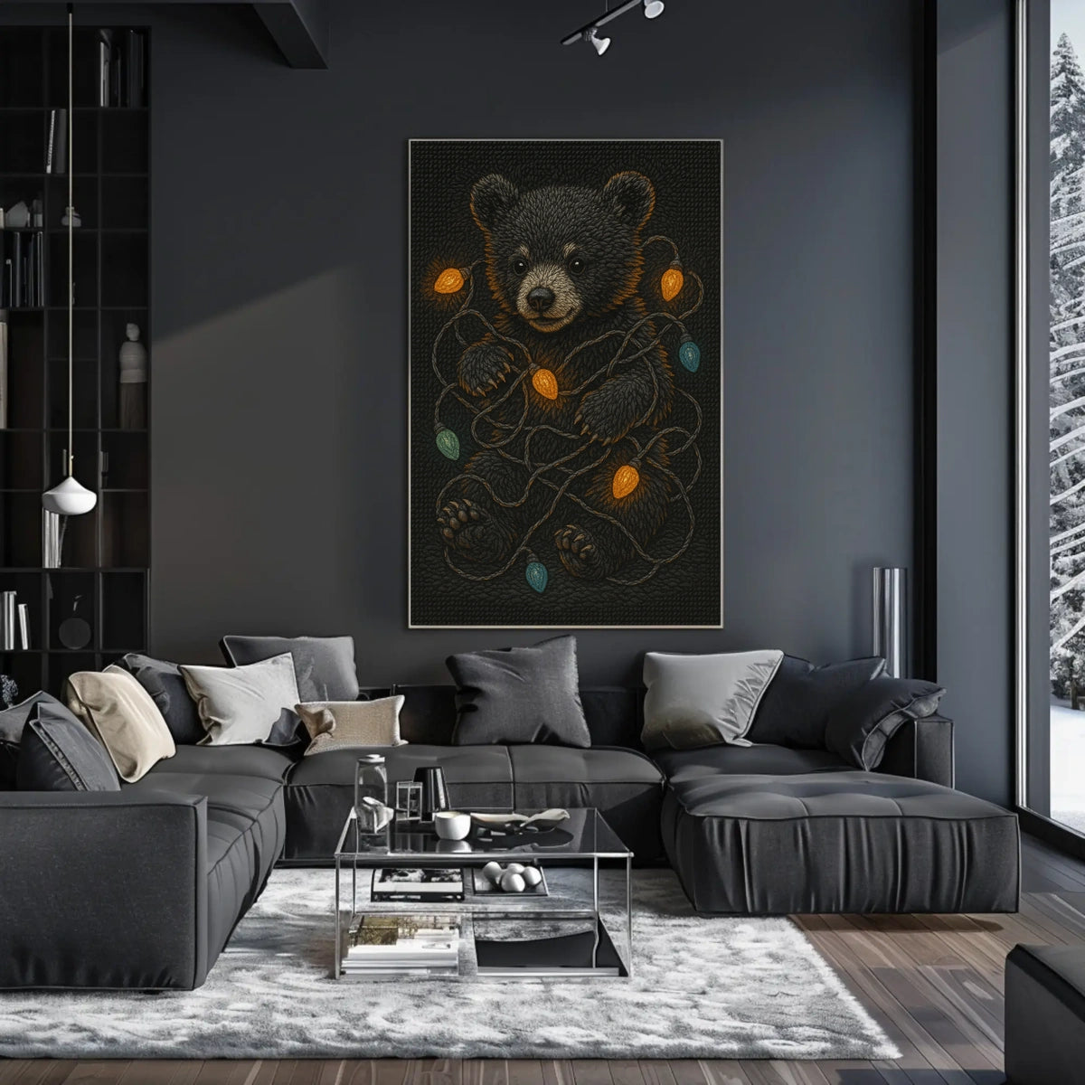 Festive Bear With Lights Poster