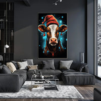 Festive Cow in Santa Hat Christmas Poster