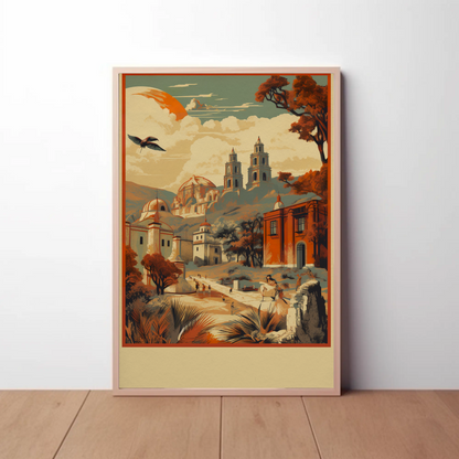 Historic Mexico Churches Canyon Mountains Travel Poster