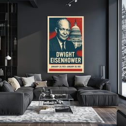 Iconic Eisenhower Patriotism Vintage Silkscreen Leadership Capitol Silhouette Midcentury Americana Tribute Poster