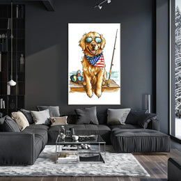 Golden Retriever Fishing Scene Artwork Home Decor Poster