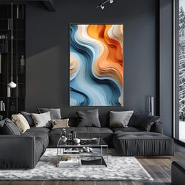 Stylized Abstract Landscape with Layered Wavy Patterns Poster