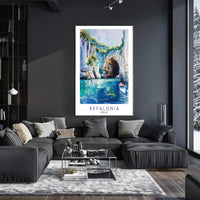 Vibrant Kefalonia Coastal Scene Watercolor - Travel Poster PosterGoat