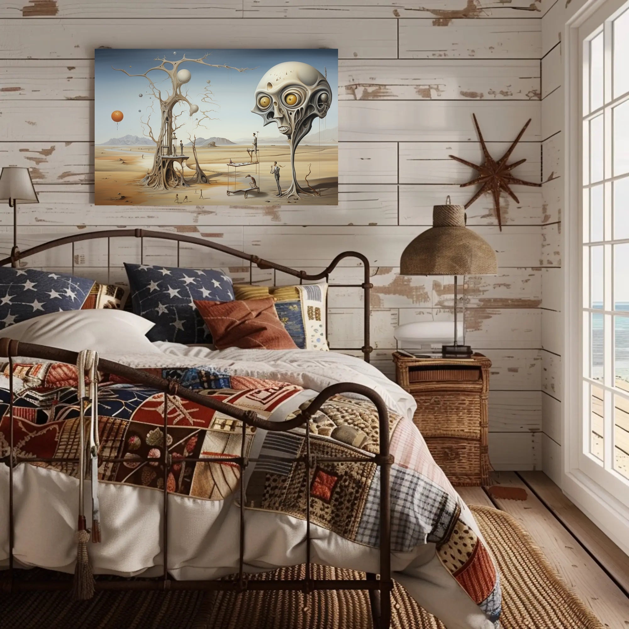 Surreal Desert Scene with Skull and Balloons Abstract Poster