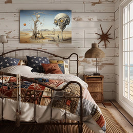 Surreal Desert Scene with Skull and Balloons Abstract Poster