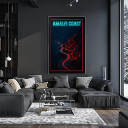 Amalfi Coast Neon Nightscape Poster