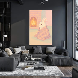 Cozy Bunny by the Fireplace Poster
