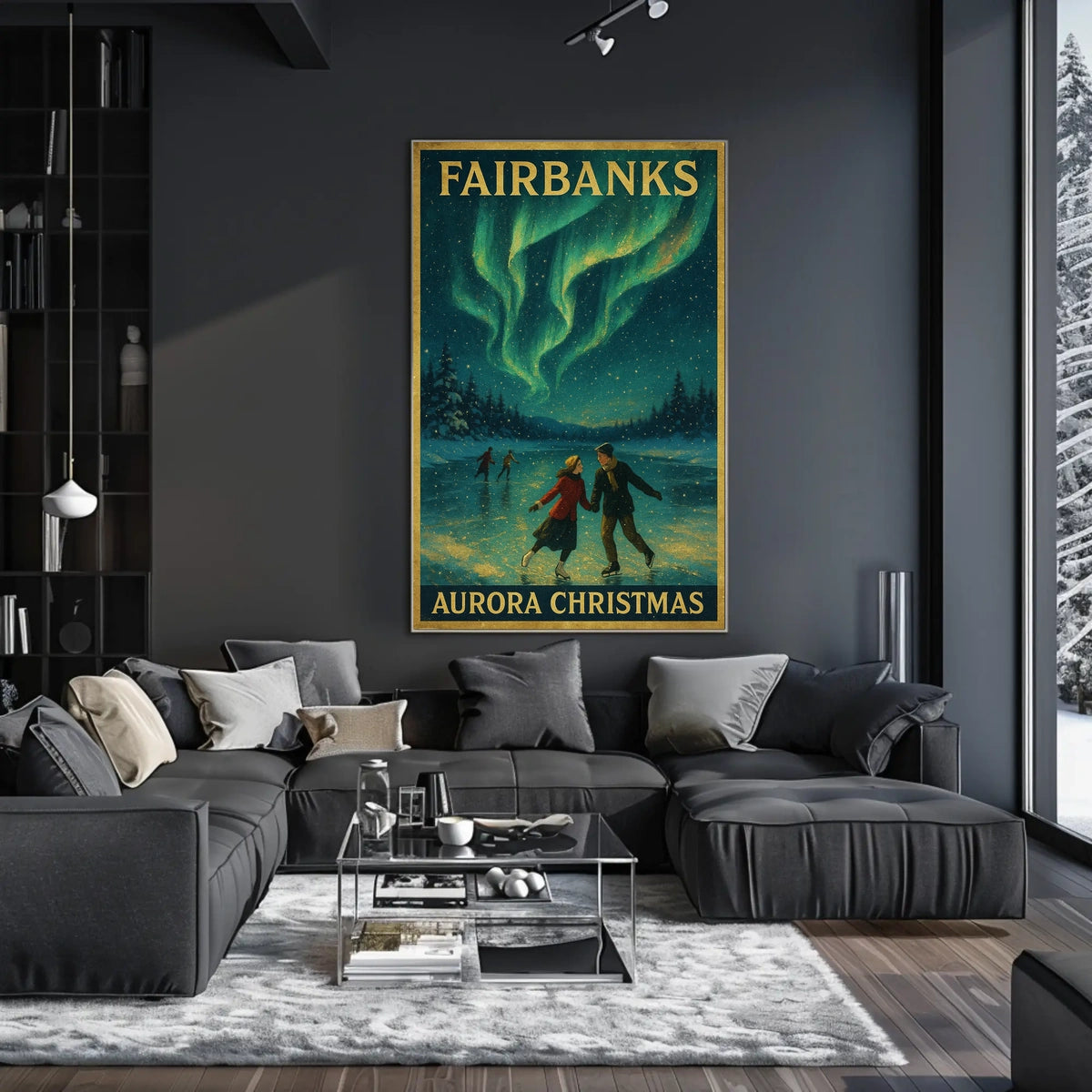 Fairbanks Aurora Christmas Landscape Art Print Poster