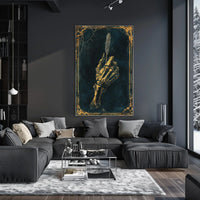 Skeletal Hand Feather Quill Artistic Gothic Style Poster