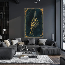 Skeletal Hand Feather Quill Artistic Gothic Style Poster