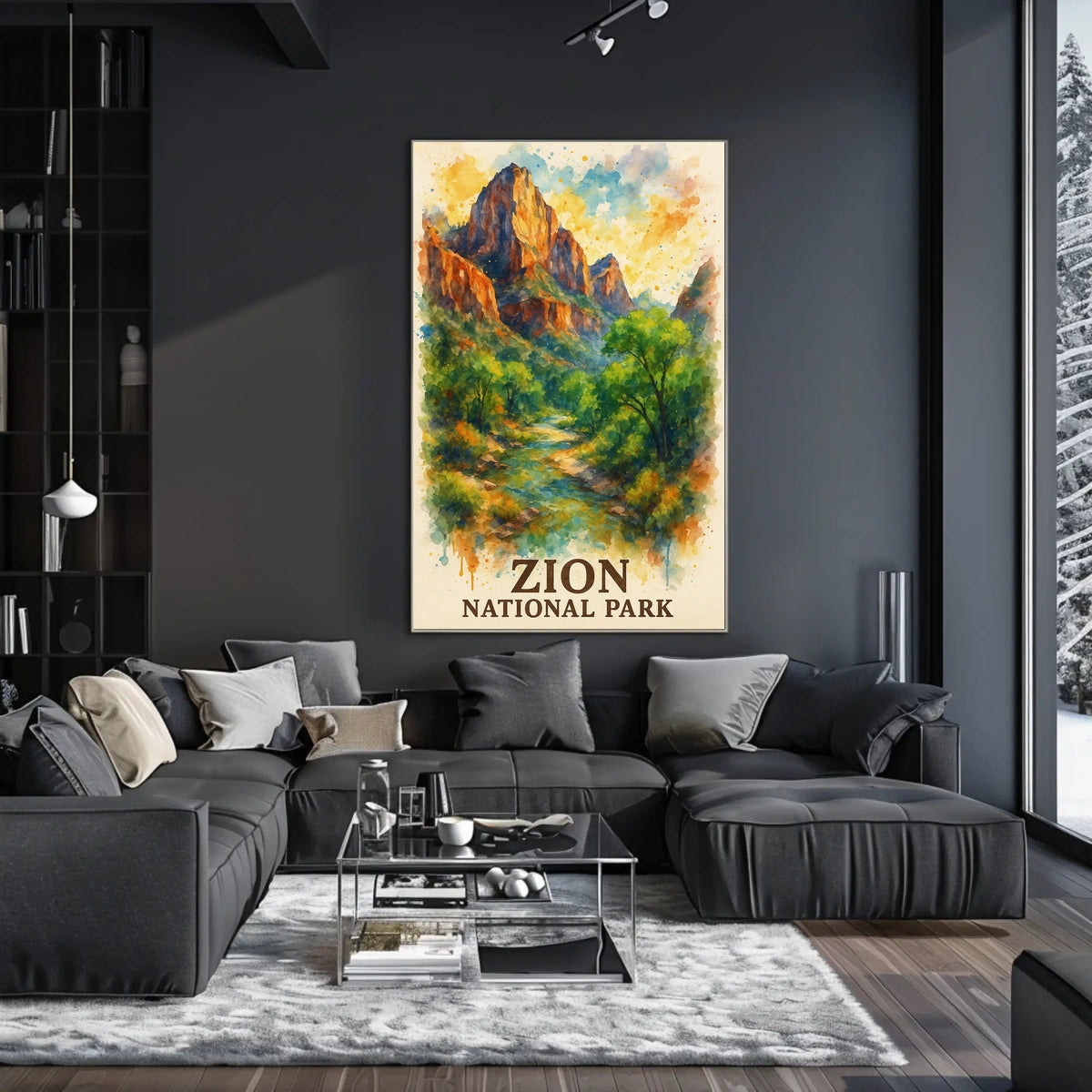 Zion National Park Watercolor Landscape Art Poster