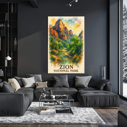 Zion National Park Watercolor Landscape Art Poster