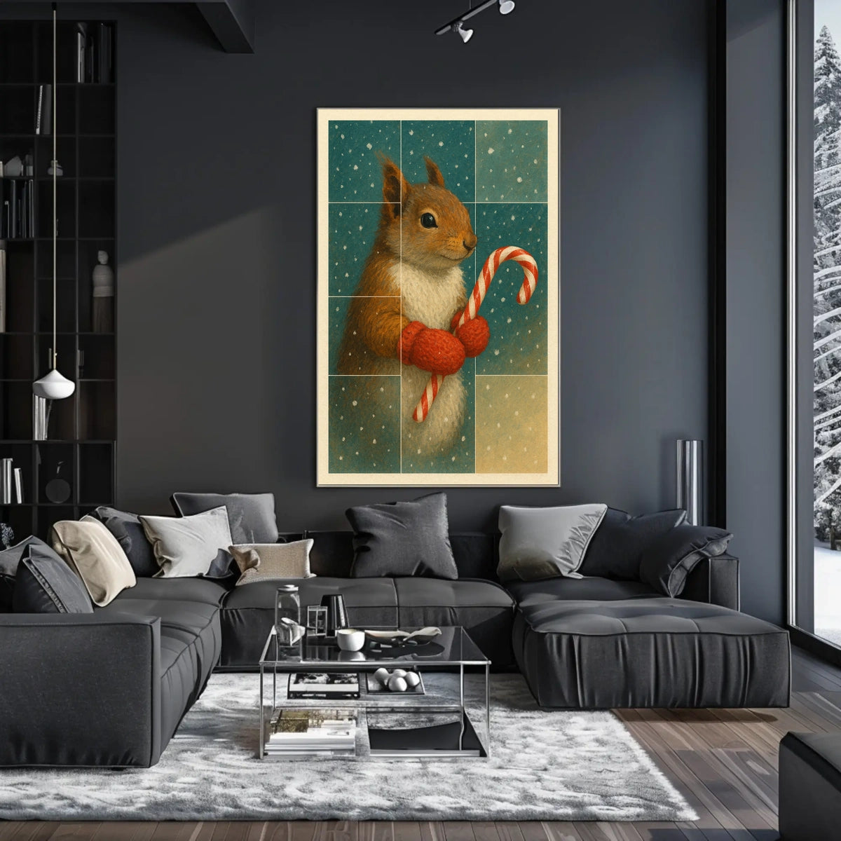 Winter Squirrel With Candy Cane Poster