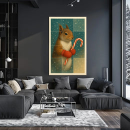 Winter Squirrel With Candy Cane Poster