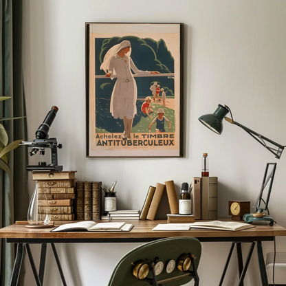 French Anti Tuberculosis Stamp Health Vintage Travel Poster