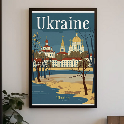Ukraine Cityscape Vintage Poster