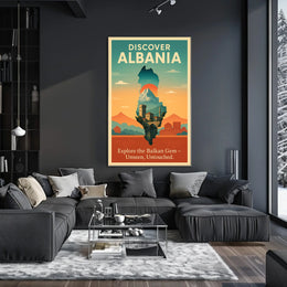 Albania Travel Vintage Landscape Architecture Poster