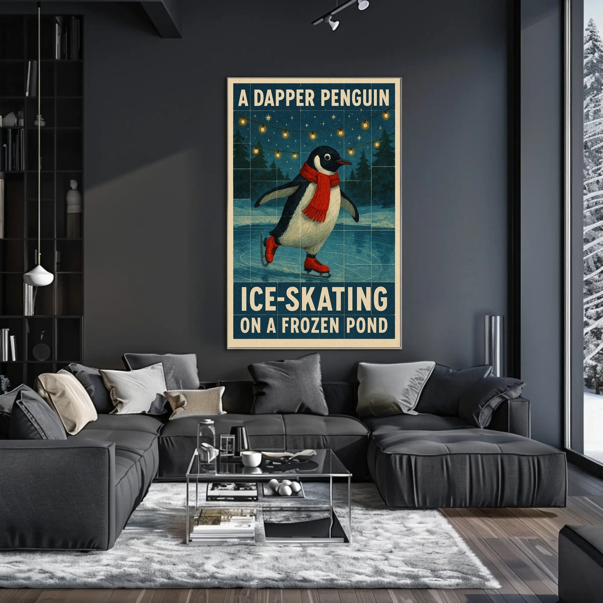 A Dapper Penguin Ice-Skating Poster