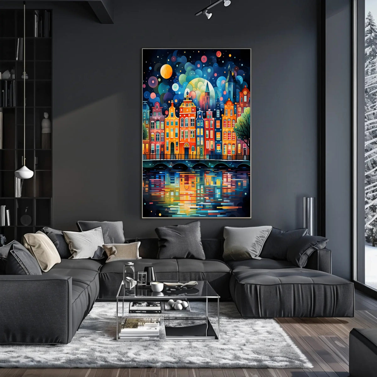 Amsterdam Canal Night Art Print: Abstract, Artistic Poster