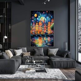 Amsterdam Canal Night Art Print: Abstract, Artistic Poster