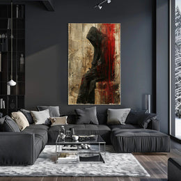 Mysterious Hooded Figure Abstract Artistic Poster PosterGoat