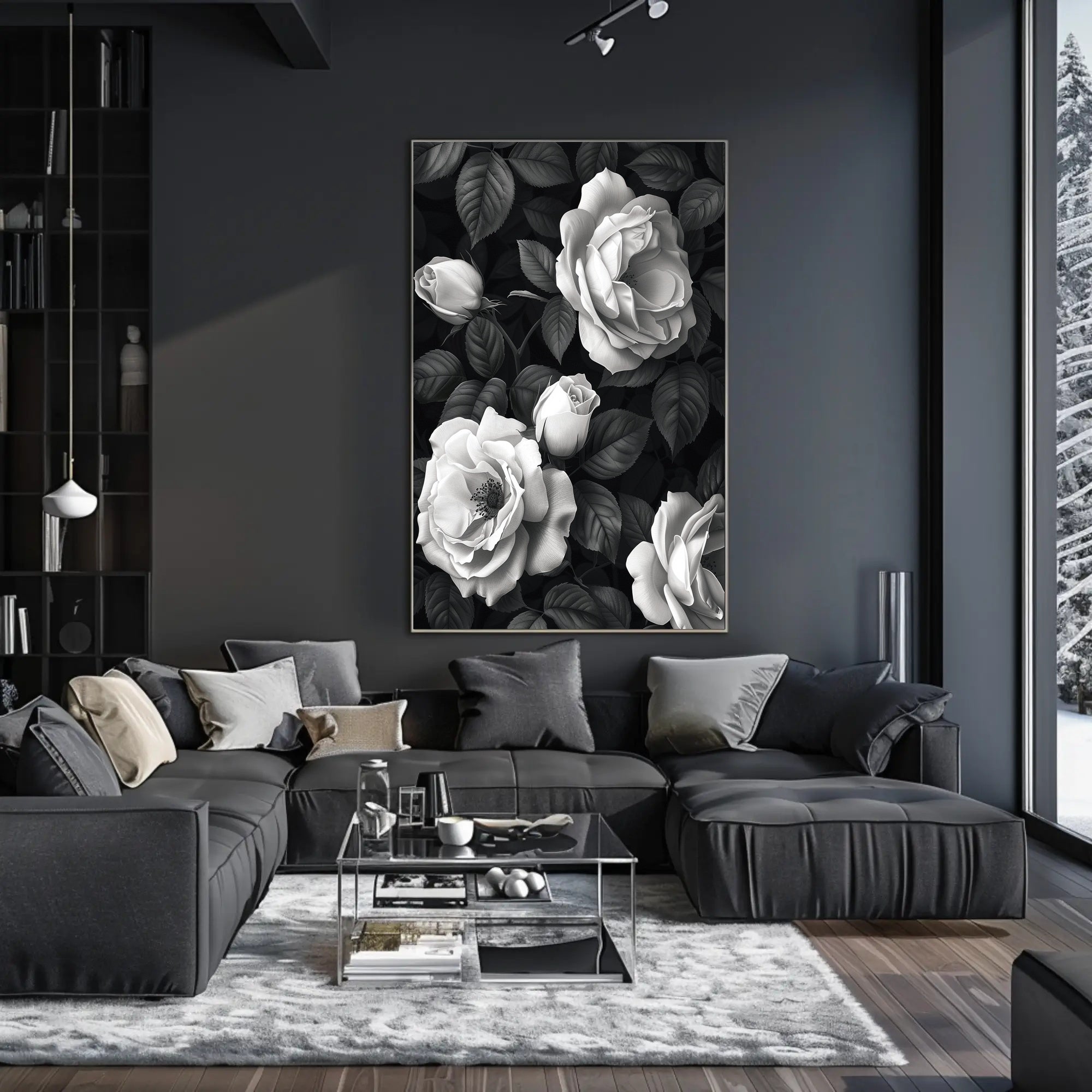 Blooming Roses Monochrome Elegance Art Poster PosterGoat