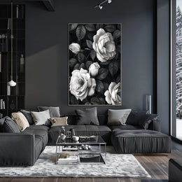 Blooming Roses Monochrome Elegance Art Poster PosterGoat