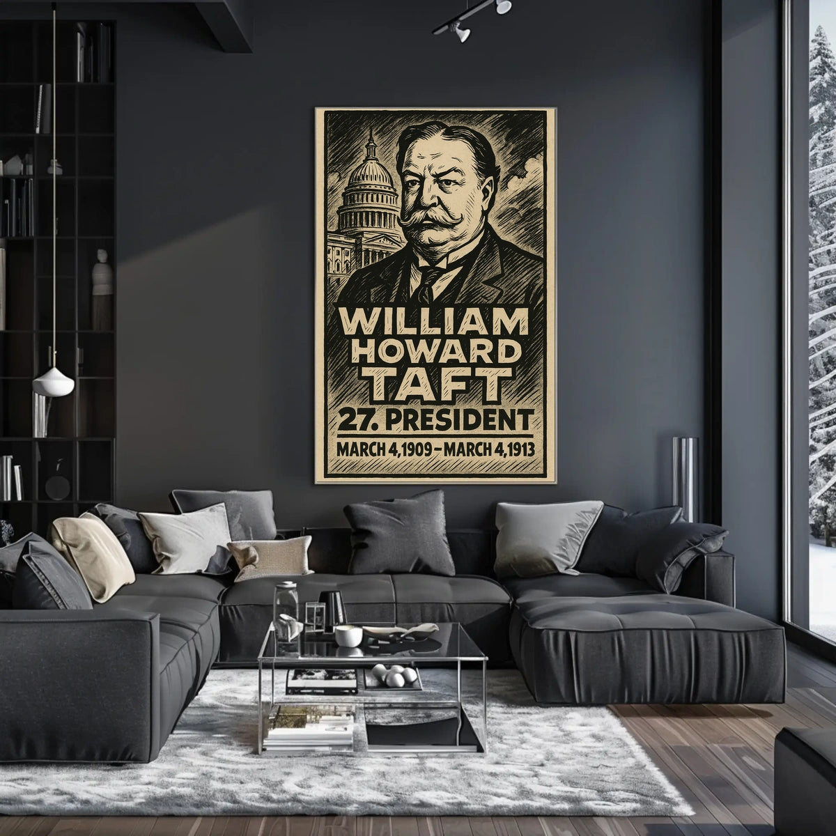 William Howard Taft 27th President of the United States B & W Comic Sketch Poster