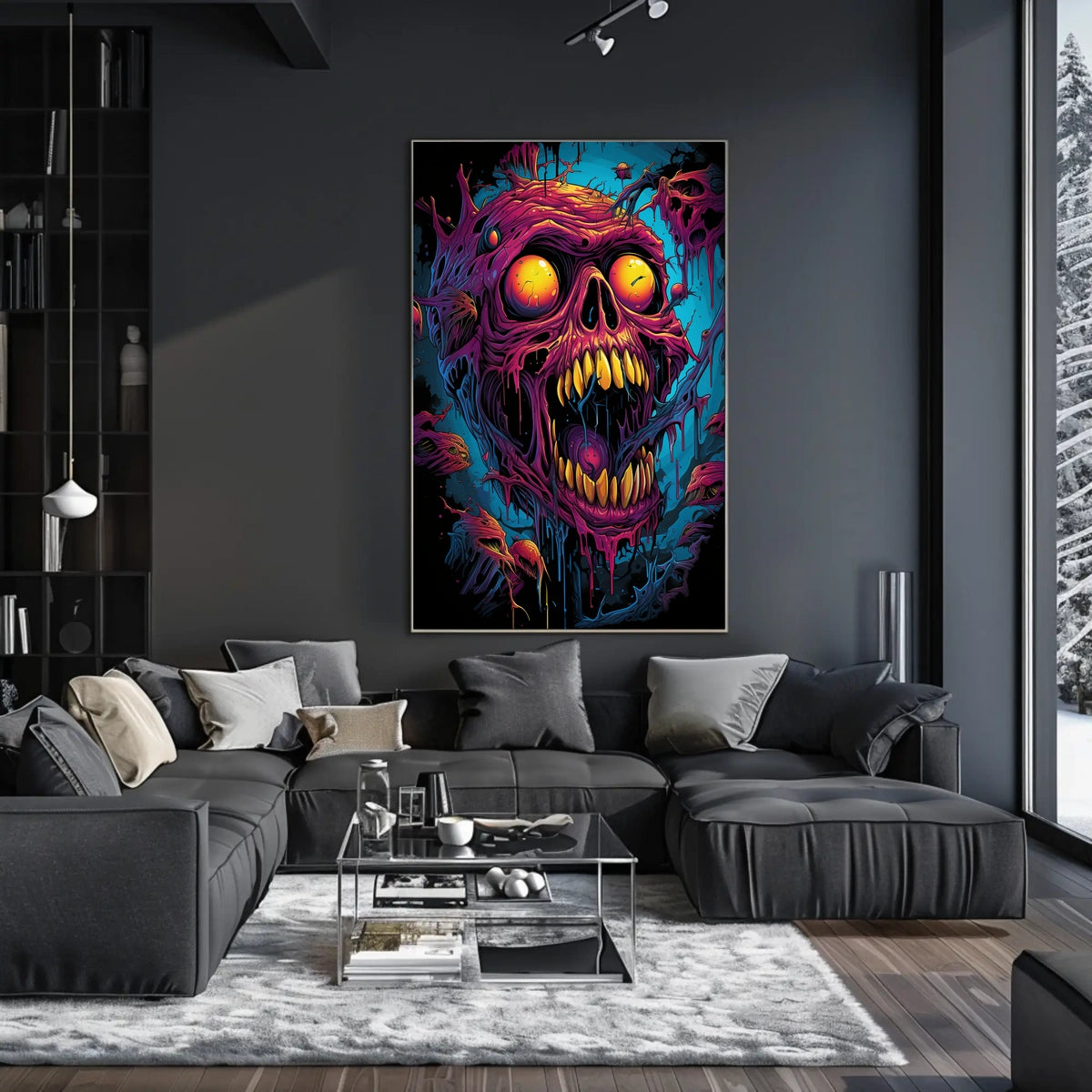 Fiery Skull Surreal Art Poster: Horror Fantasy Decor