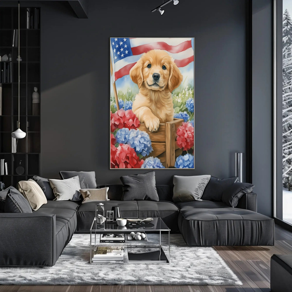 Golden Retriever Puppy In A Wagon With Flowers Poster