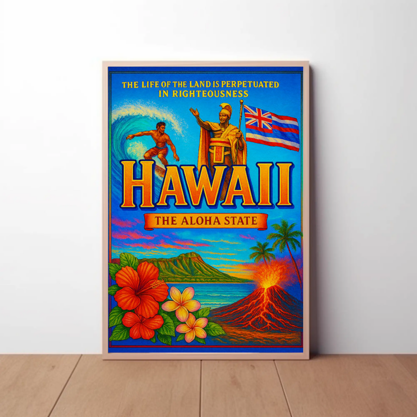 Hawaii Aloha State Surf Volcano Heritage Poster