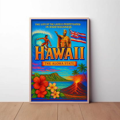 Hawaii Aloha State Surf Volcano Heritage Poster