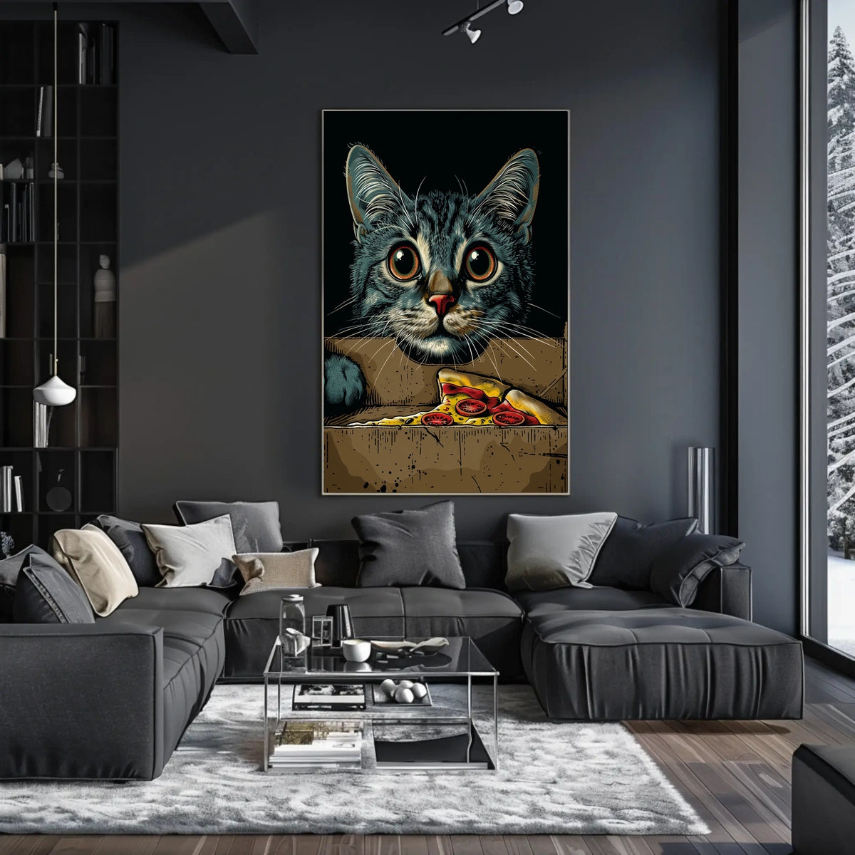 Curious Cat And Pizza Delight Poster