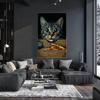 Curious Cat And Pizza Delight Poster