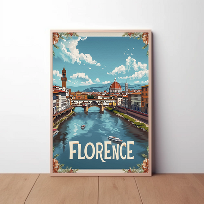 Florence Italy Duomo River Bridge Travel Poster