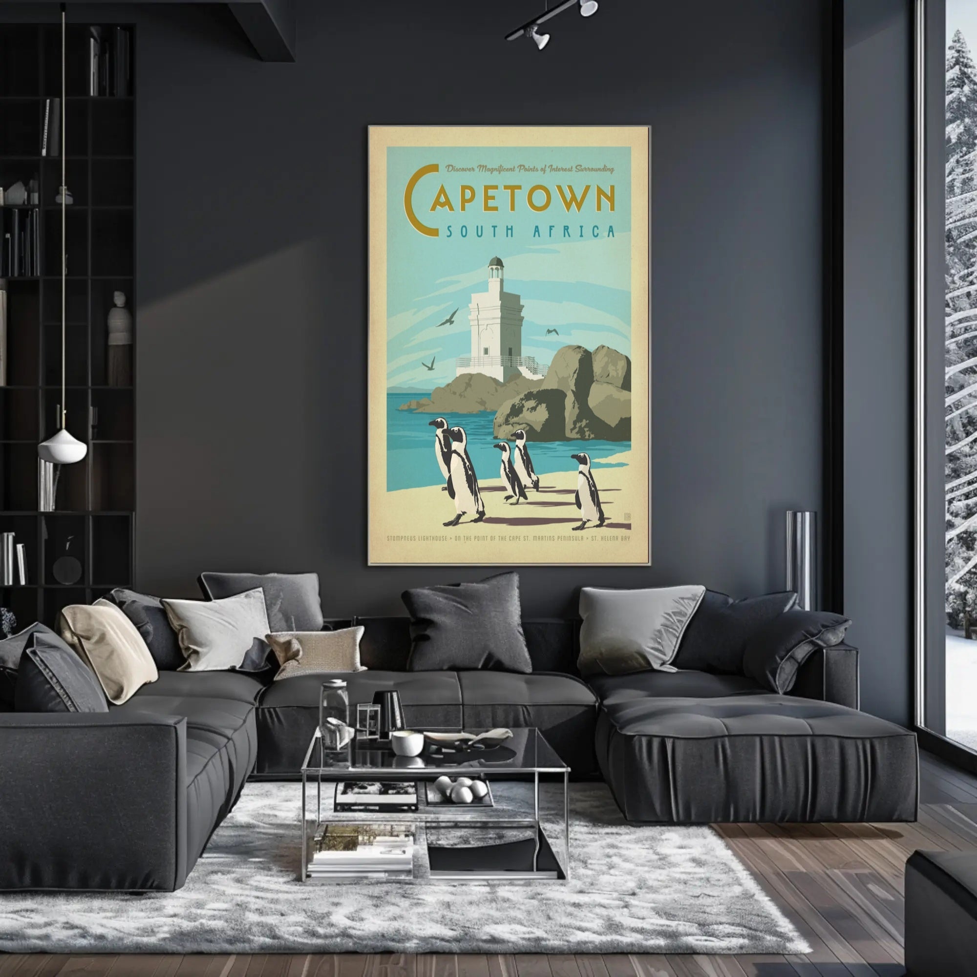 Cape Town Lighthouse and Penguins Travel Poster PosterGoat