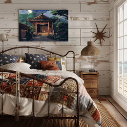 Moonlit Japanese Temple Pixel Art Poster