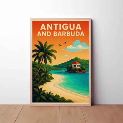 Antigua And Barbuda Caribbean Beach Sunset Travel Poster