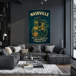 Nashville Music City Guitar Art Vintage Music Poster