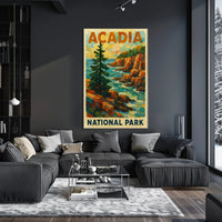 Acadia National Park Wanderlust Coastal Vintage Poster