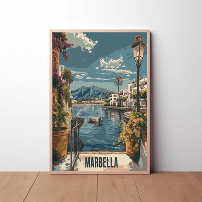 Marbella Seaside Town Waterfront Travel Poster