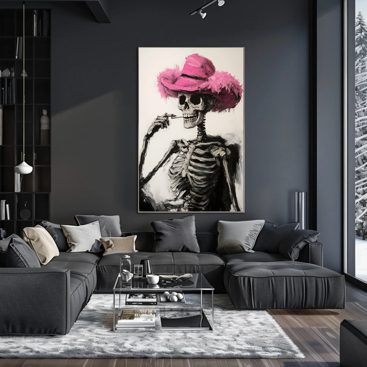 Skeleton in Pink Hat Macabre Whimsical Painterly Poster