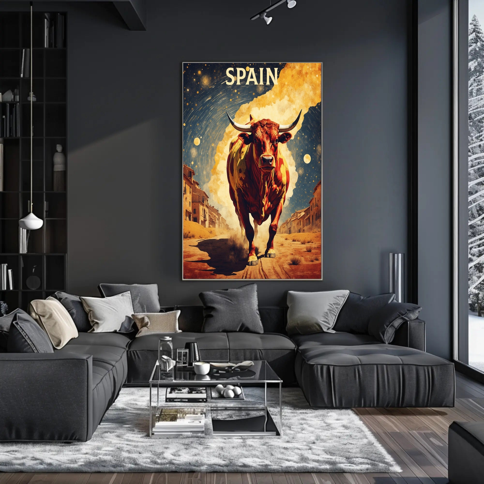 Charging Bull on Spanish Street: Cultural or Heritage Poster